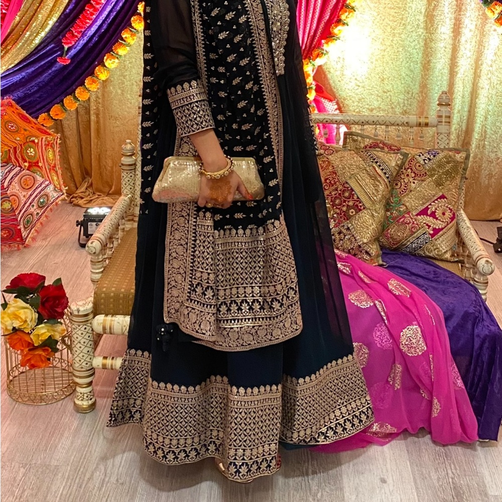 Deep Green Embellished full sleeves Wedding Dress